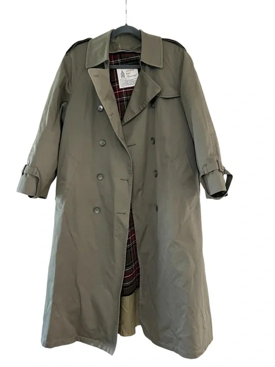 London Fog Olive Green Double-Breasted Trench Coat - Picture 1 of 7